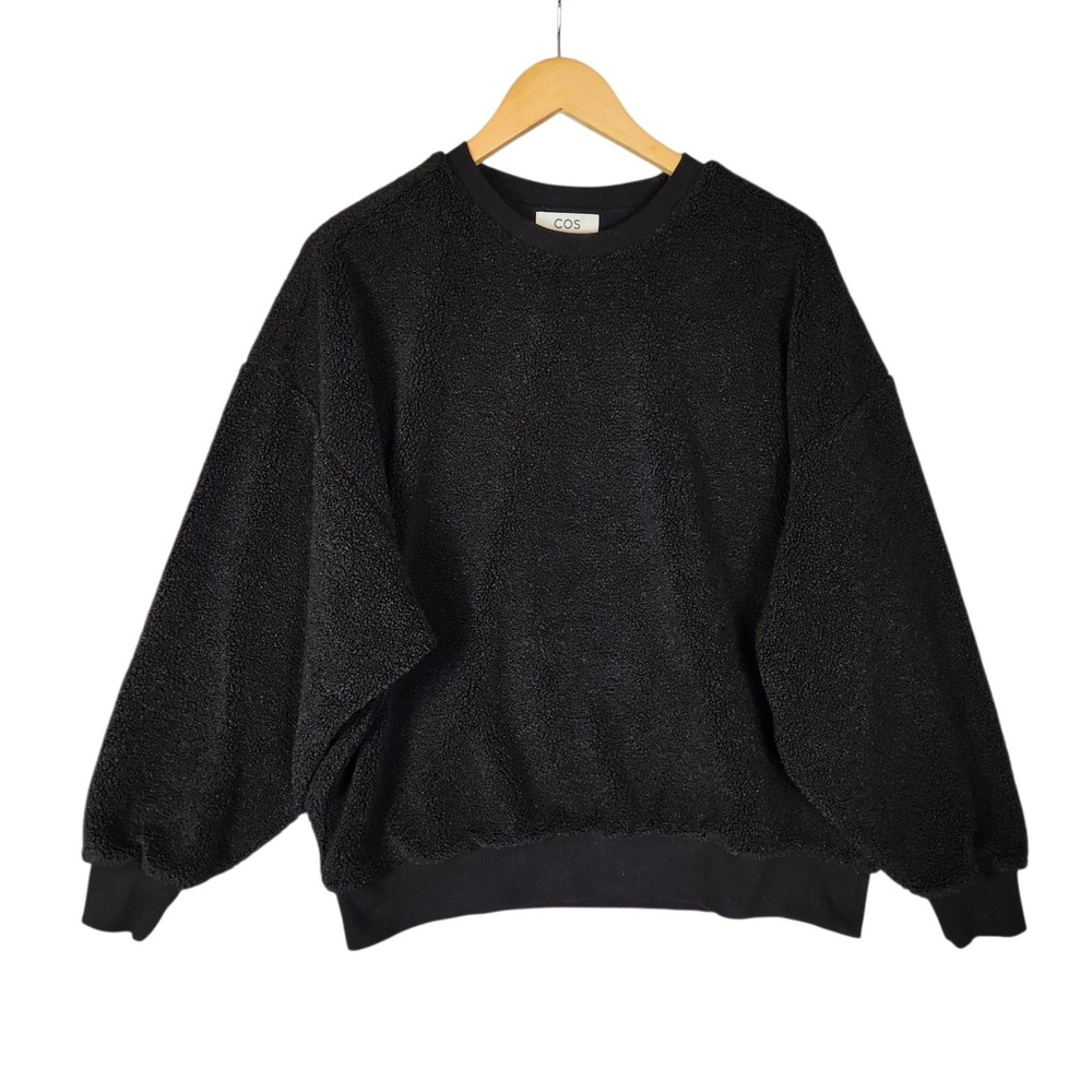 COS Sweatshirt Women's M Black Teddy Fleece Oversized Crewneck Pullover